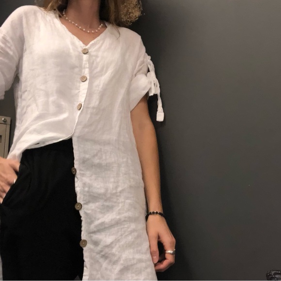 WHITE LINEN BUTTON UP SHIRT - Picture 6 of 11